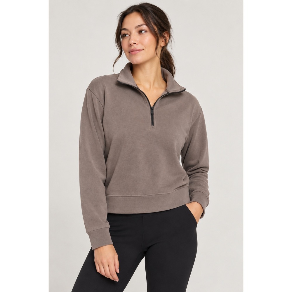 Athleta Balance Quarter Zip Sweatshirt Taupe Brown XXS Pullover Top